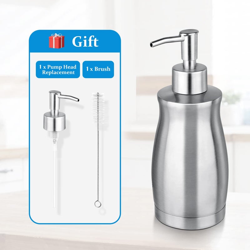 GLUBEE Soap Dispenser Stainless Steel - Brushed Nickel Pump Dispenser Bottle Refillable Liquid Hand Dish Soap Dispenser for Bathroom, Kitchen, Countertop, Silver (13.5 Oz / 400ML) - Image 2